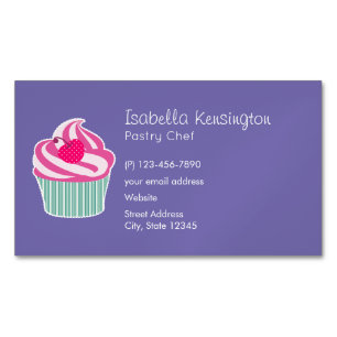 Rosa Cupkaka WIth Polka Dot Cherry Visitkortmagnet