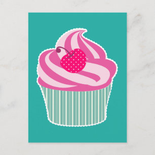 Rosa Cupkaka WIth Polka Dot Cherry Vykort