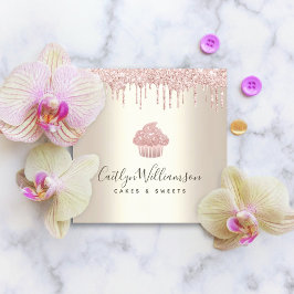 Rosa Cuptårta Glitter Drives Pastry Chef Bakery Gu Fyrkantigt Visitkort