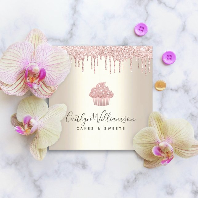 Rosa Cuptårta Glitter Drives Pastry Chef Bakery Gu Fyrkantigt Visitkort (Skapare uppladdad)