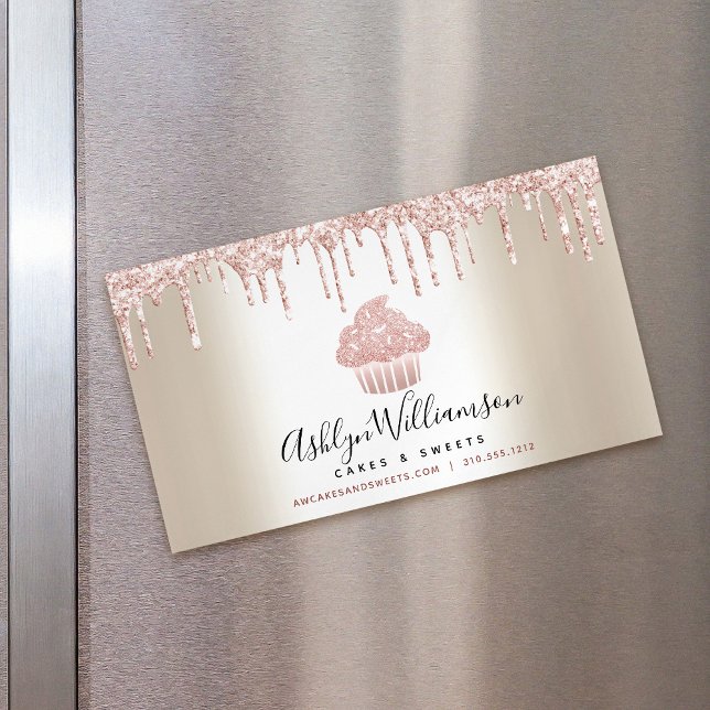 Rosa Cuptårta Glitter Drives Pastry Chef Bakery Gu Magnetiska Visitkort (Skapare uppladdad)