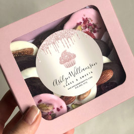 Rosa Cuptårta Glitter Drives Pastry Chef Bakery Gu Runt Klistermärke