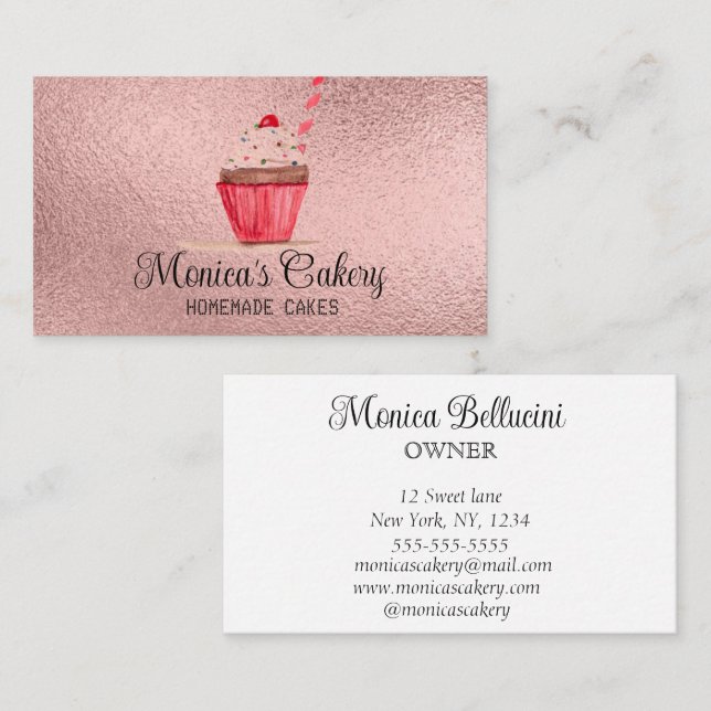 Rosa Cuptårta Sweet Cakes Bakes Homemade Bakery Bu Visitkort (Fram/baksida)