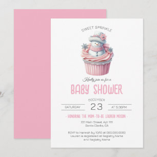 Rosa Cuptårta Sweet Sprinkle Girl Baby Shower Inbjudningar
