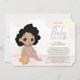 Rosa Curly Hair Drive by Baby Shower bjudan 4 Inbjudningar
