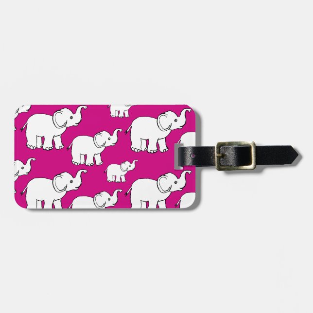 Rosa Cute Animal Mönster Tecknad Elephant Mönster Bagagebricka (Horisontell Framsida)