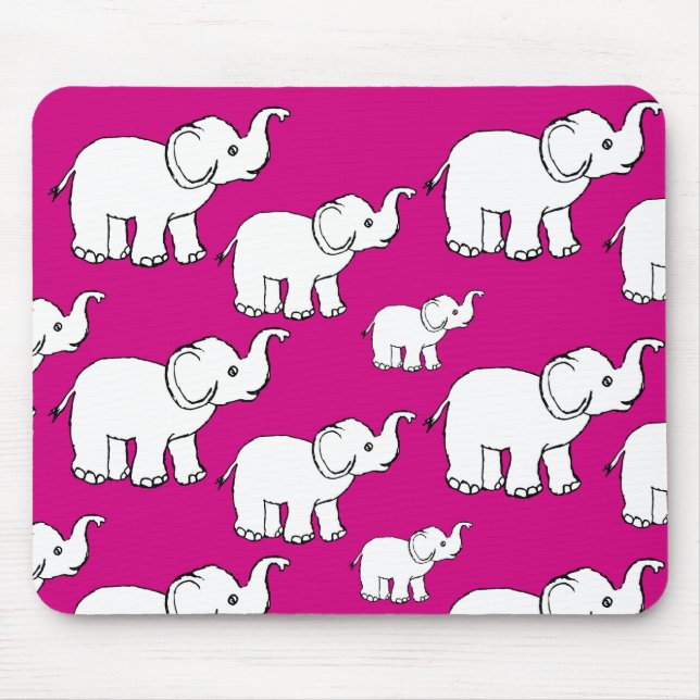 Rosa Cute Animal Mönster Tecknad Elephant Mönster Musmatta (Framsidan)