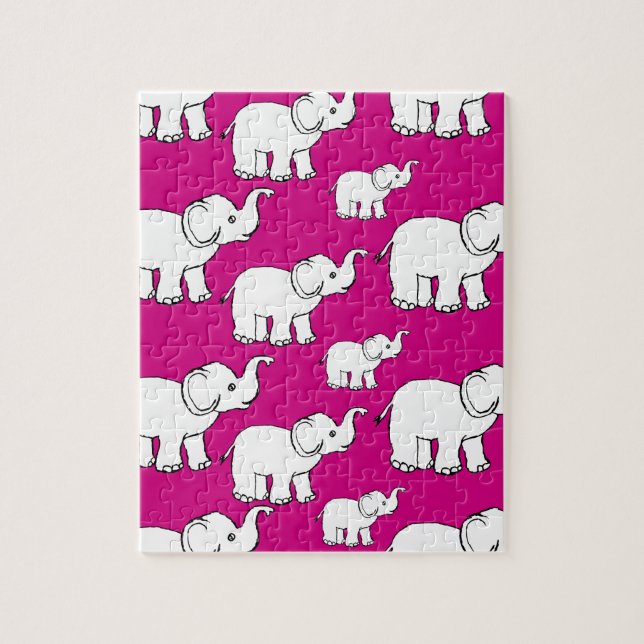 Rosa Cute Animal Mönster Tecknad Elephant Mönster Pussel (Vertikal)
