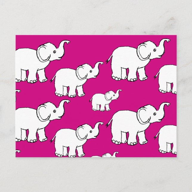 Rosa Cute Animal Mönster Tecknad Elephant Mönster Vykort (Framsida)