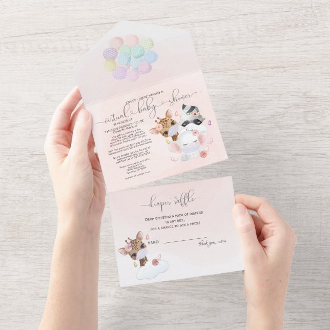 Rosa Cute Animals i Mask Virtuell Baby Shower (Avrivbar del)