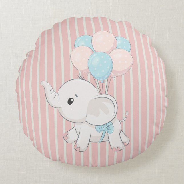 Rosa, Cute baby elefant Rund Kudde (Framsidan)