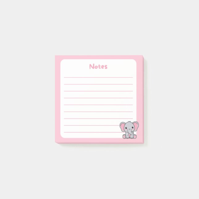 Rosa Cute Baby Elephant Sitta Post-it Block (Framsida)