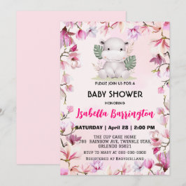 Rosa Cute baby hippo blommigt babyduschunge  Inbjudningar