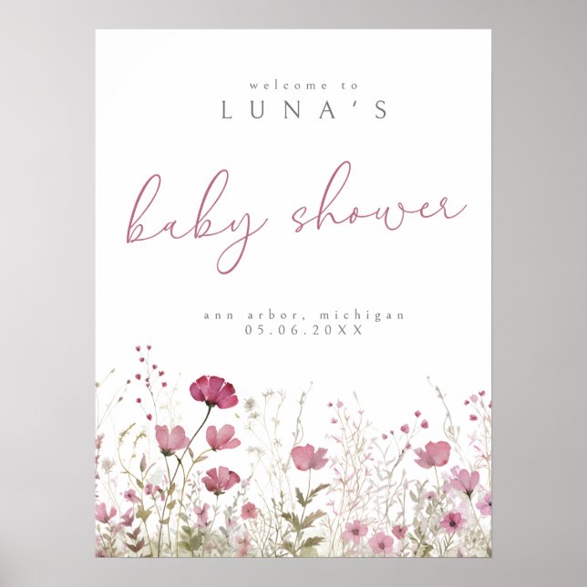Rosa Cute Baby i bloom Wildblommes välkomstPoster Poster (Framsidan)
