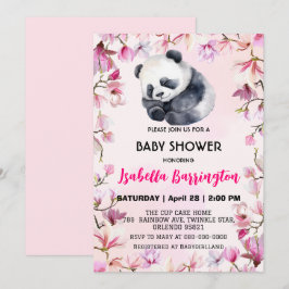 Rosa Cute baby Panda-blommor, babyduschbarn Inbjudningar