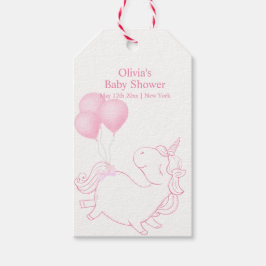 Rosa Cute Balloon Unicorn Baby Shower Presentetikett