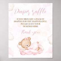Rosa Cute Bear Baby Shower Diaper Raffle Sign