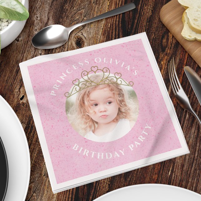 Rosa Cute Birthday Photo Princess Tiara Sweet Pappersservett (Skapare uppladdad)