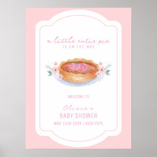 Rosa Cute Blommigt Paj Raspberry Baby Shower Välko Poster