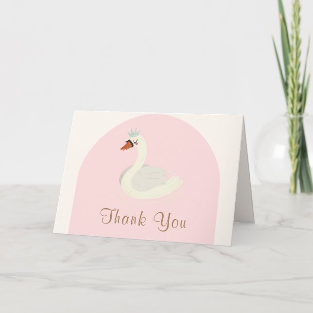 Rosa Cute Boho Arch Princess Svan Baby Shower Tack Kort (Framsida)