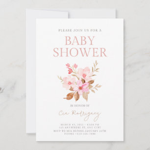 Rosa Cute Boho Blommigt Baby Shower-inbjudan Inbjudningar