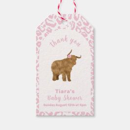 Rosa Cute Boho Heliga Cow Blommigt Girl Baby Showe Presentetikett
