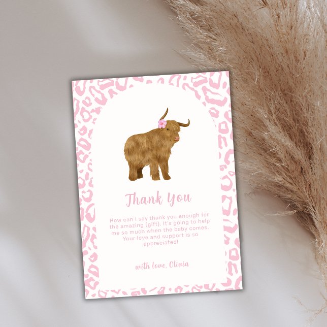 Rosa Cute Boho Heliga Cow Blommigt Girl Baby Showe Tack Kort (Pink Cute Boho Holy Cow Floral Girl Baby Shower Thank You Card)