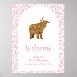 Rosa Cute Boho Heliga Cow Girl Baby Shower Välkomm Poster