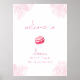 Rosa Cute Bonjour Bébé Macaron Baby Shower Välkomm Poster