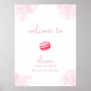 Rosa Cute Bonjour Bébé Macaron Baby Shower Välkomm Poster