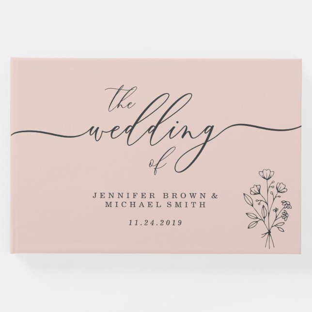 Rosa Cute Botanical Blommigt Bouquet Gästböcker (Framsida)