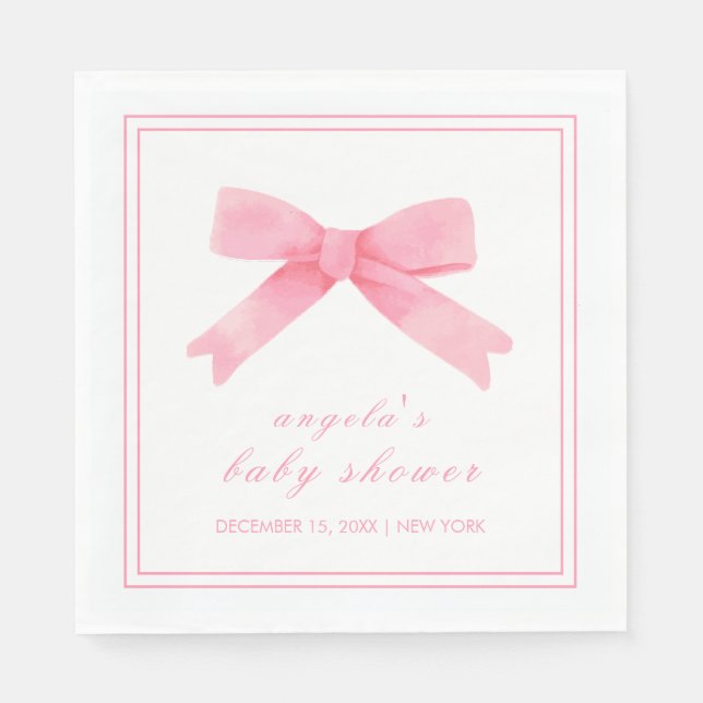 Rosa Cute Bow Girl Baby Shower Pappersservett (Framsidan)