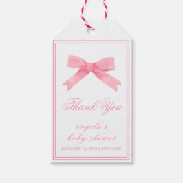 Rosa Cute Bow Girl Baby Shower Presentetikett