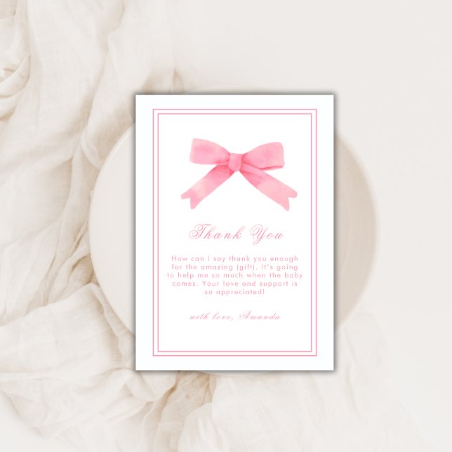 Rosa Cute Bow Girl Baby Shower Tack Kort (Pink Cute Bow Girl Baby Shower Thank You Card)