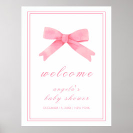 Rosa Cute Bow Girl Baby Shower Välkommen Poster