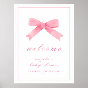 Rosa Cute Bow Girl Baby Shower Välkommen Poster