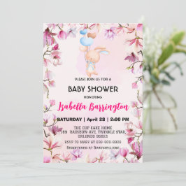 Rosa Cute bunny ballongblommor babyduschbarn Inbjudningar