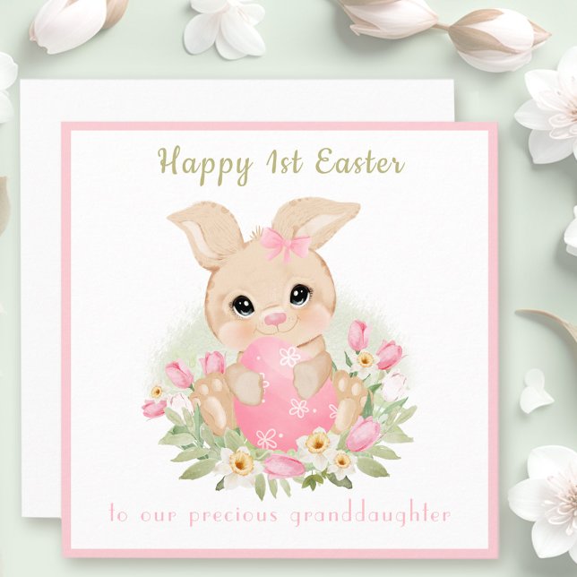 Rosa Cute Bunny Granddotter 1st Påsk kort (Pink Cute Bunny Granddaughter 1st Easter card)