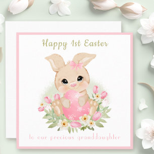 Rosa Cute Bunny Granddotter 1st Påsk kort