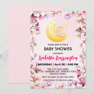 Rosa Cute bunny kanin blommor Blommor, babyduschba Inbjudningar