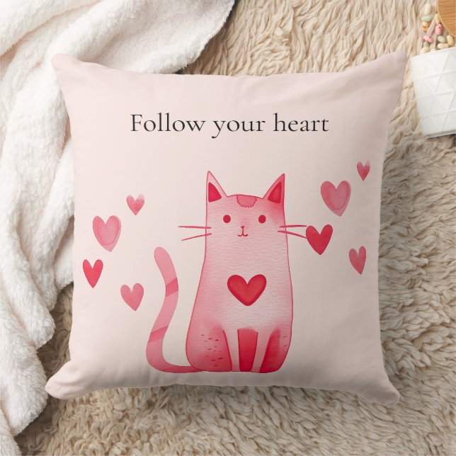  Rosa Cute Cat Hearearearts Kudde (Filt)