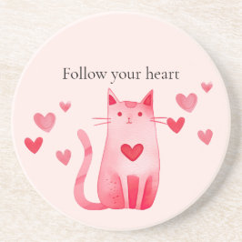  Rosa Cute Cat Hearearearts Underlägg
