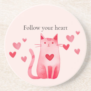  Rosa Cute Cat Hearearearts Underlägg