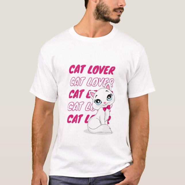 Rosa Cute Cat Lover T Shirt (Framsida)