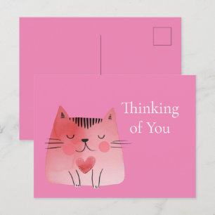 Rosa Cute Cat Thinking Vykort