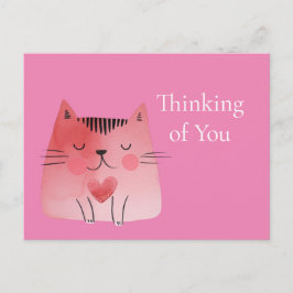 Rosa Cute Cat Thinking Vykort