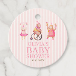 Rosa Cute Circus Carnival Nalle Baby Shower Gåvor Etiketter