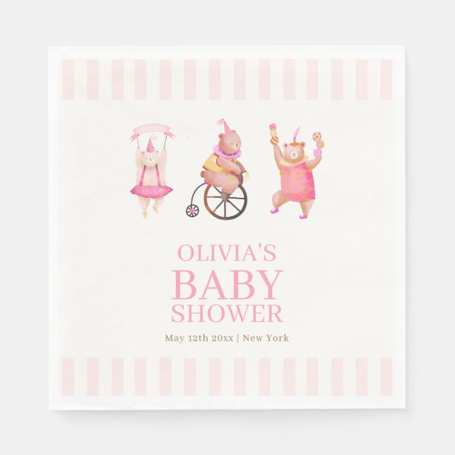 Rosa Cute Circus Carnival Nalle Baby Shower Pappersservett (Framsidan)