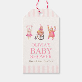 Rosa Cute Circus Carnival Nalle Baby Shower Presentetikett