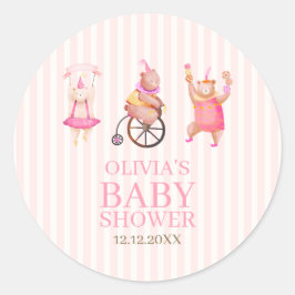Rosa Cute Circus Carnival Nalle Baby Shower Runt Klistermärke